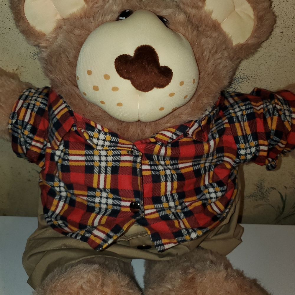 Plaid Shirt Teddy Bear with Beige Pants